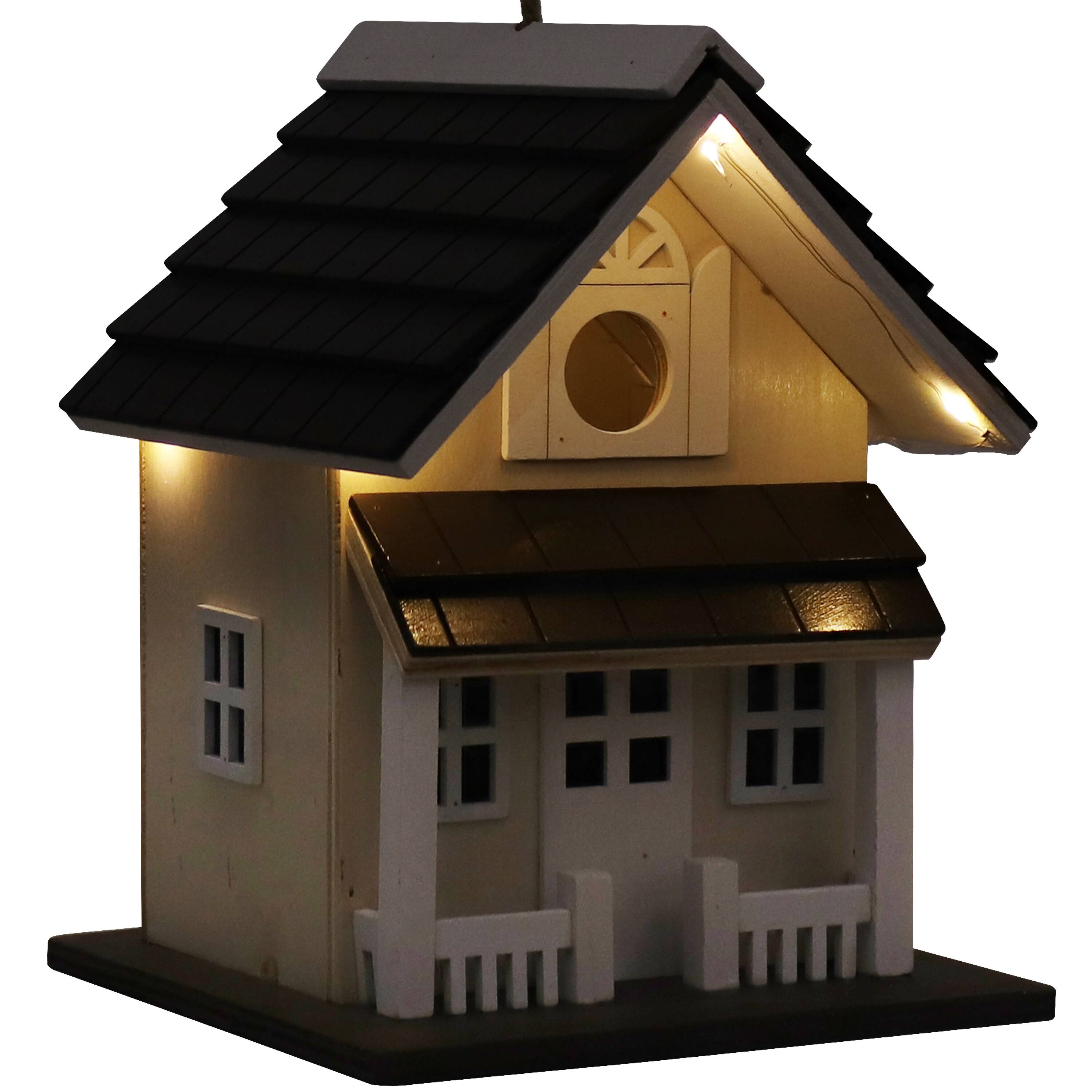Alt View 5. Sunnydaze - 9.25 in Wooden Cozy Home Birdhouse with Solar LED Light - Cream.