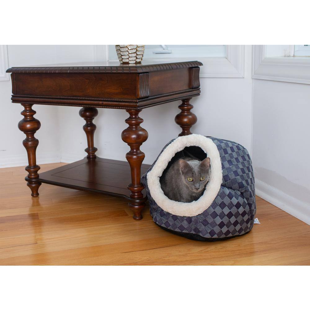 Back. Armarkat - Cuddle Cave Cat Bed C44 For Cats and Puppy Dogs Blue Checkered - Blue.