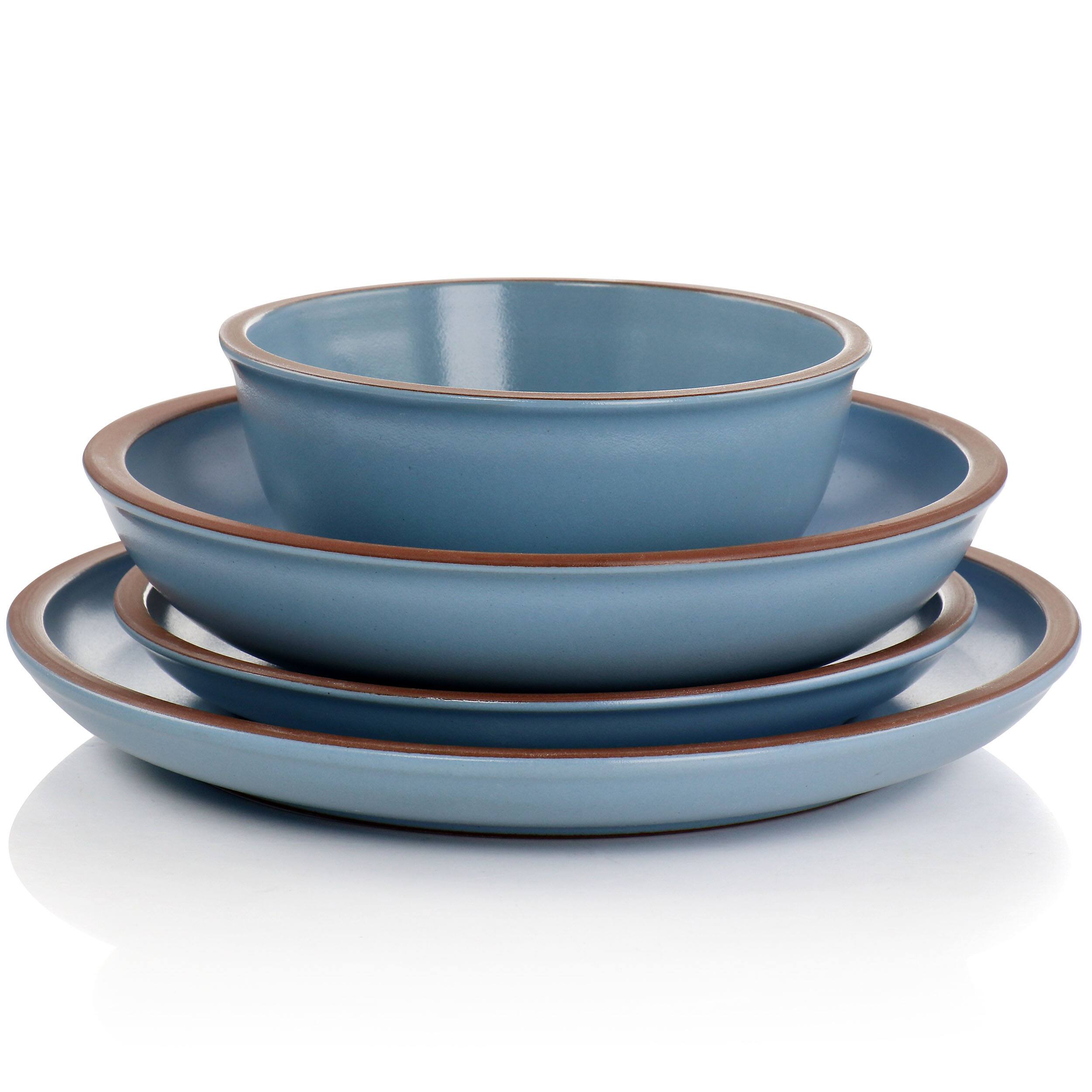 Alt View 1. Gibson - Soho Lounge Lagos 16 Piece Terracotta Double Bowl Dinnerware Set in Solid Matte Blue - Matte Blue.