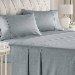 CGK Linens - Luxury Soft 4 Piece Solid Bed Sheet Set - Deep Pocket Fits 8"-16" Mattresses - Queen - Heathered Blue