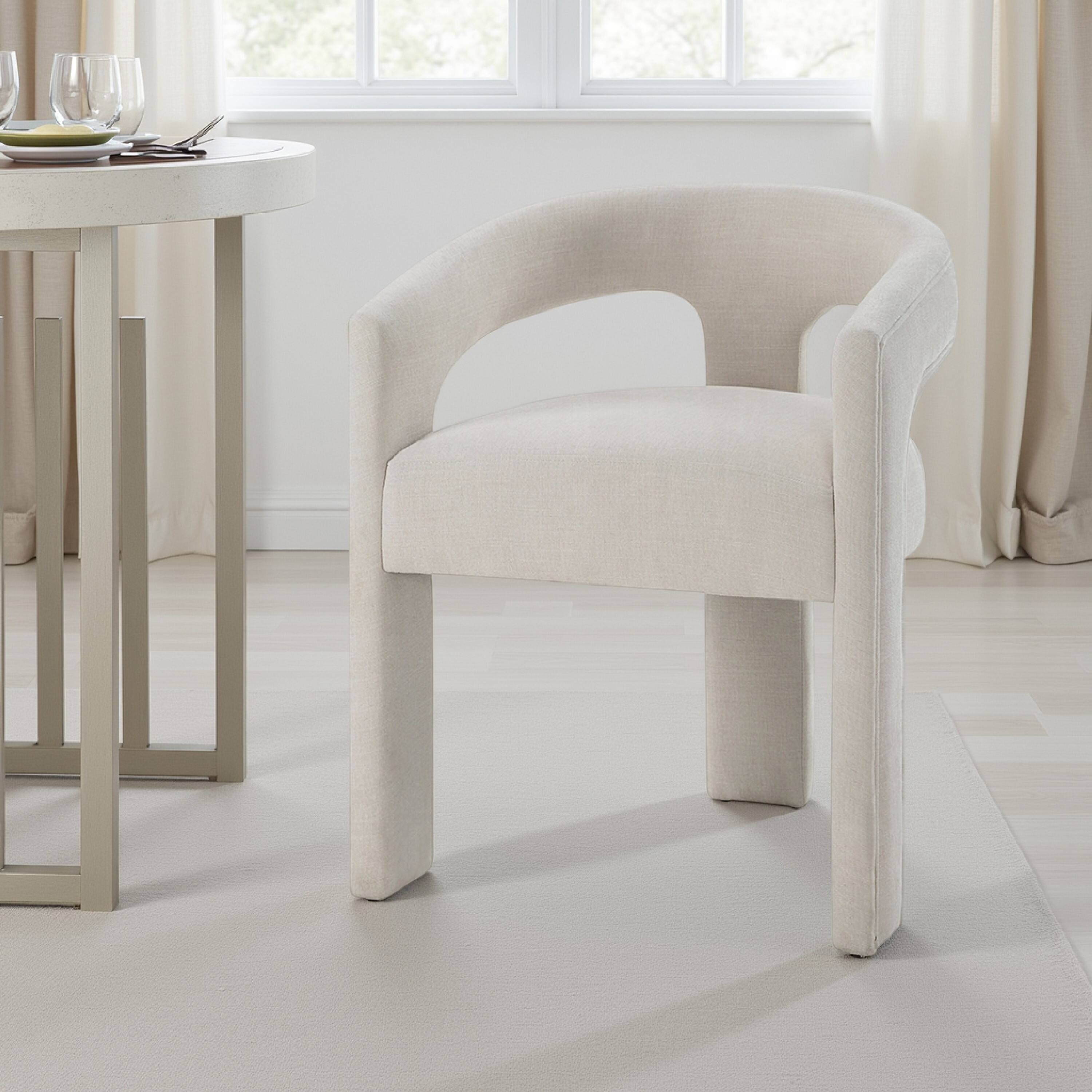 Alt View 5. Manhattan Lane - Gamo Set of 2 Side Dining Chair, Rounded Back, Modern White Chenille - White.