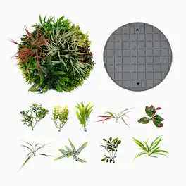 Costway - 2 Pack Round Framed Artificial Foliage Wall Art with 9 Types of Mixed Faux Plants - Green & Brown