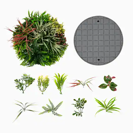 Front. Costway - Costway 2 Pack Round Framed Artificial Foliage Wall Art with 9 Types of Mixed Faux Plants - Green & Brown.