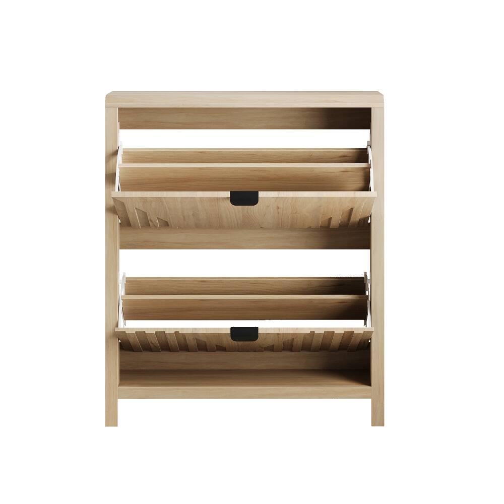 Alt View 9. Loheer - Loheer 31.5 inch oak entryway shoe cabinet with vertical carved panels - Oak.