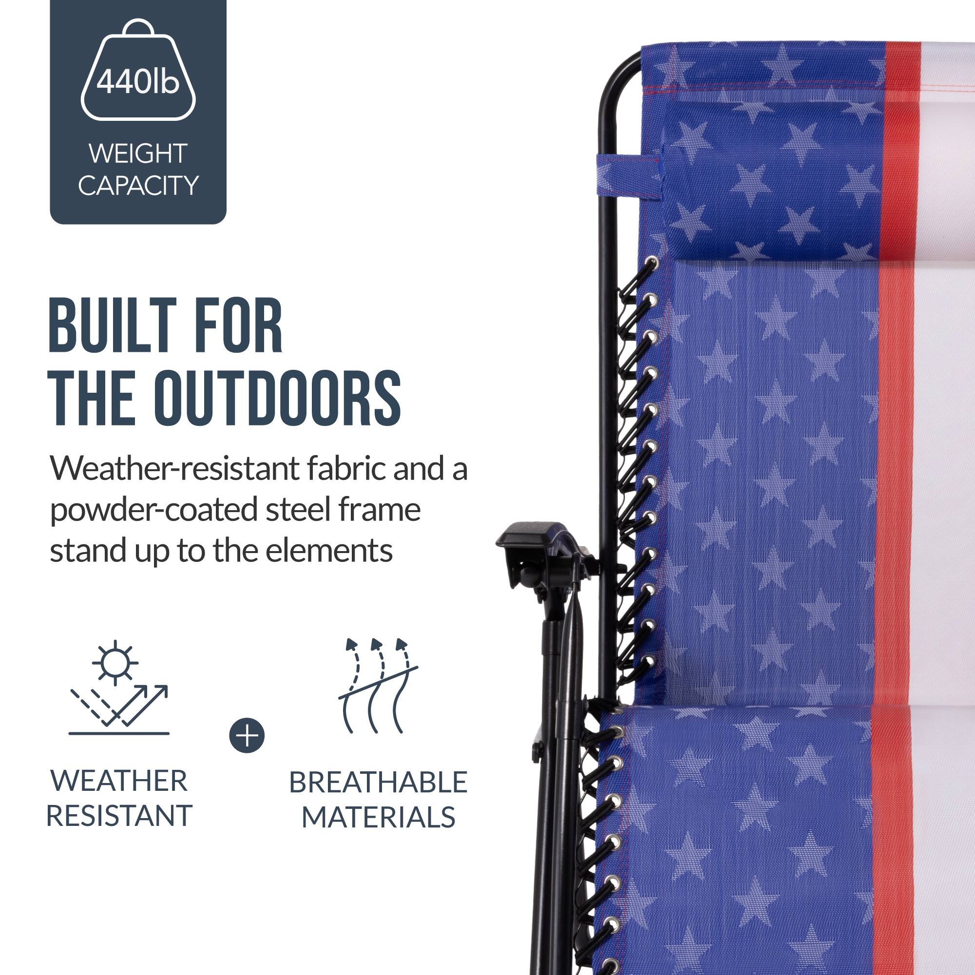 440lb WEIGHT CAPACITY  
BUILT FOR THE OUTDOORS  
Weather-resistant fabric and a powder-coated steel frame stand up to the elements  
WEATHER RESISTANT + BREATHABLE MATERIALS