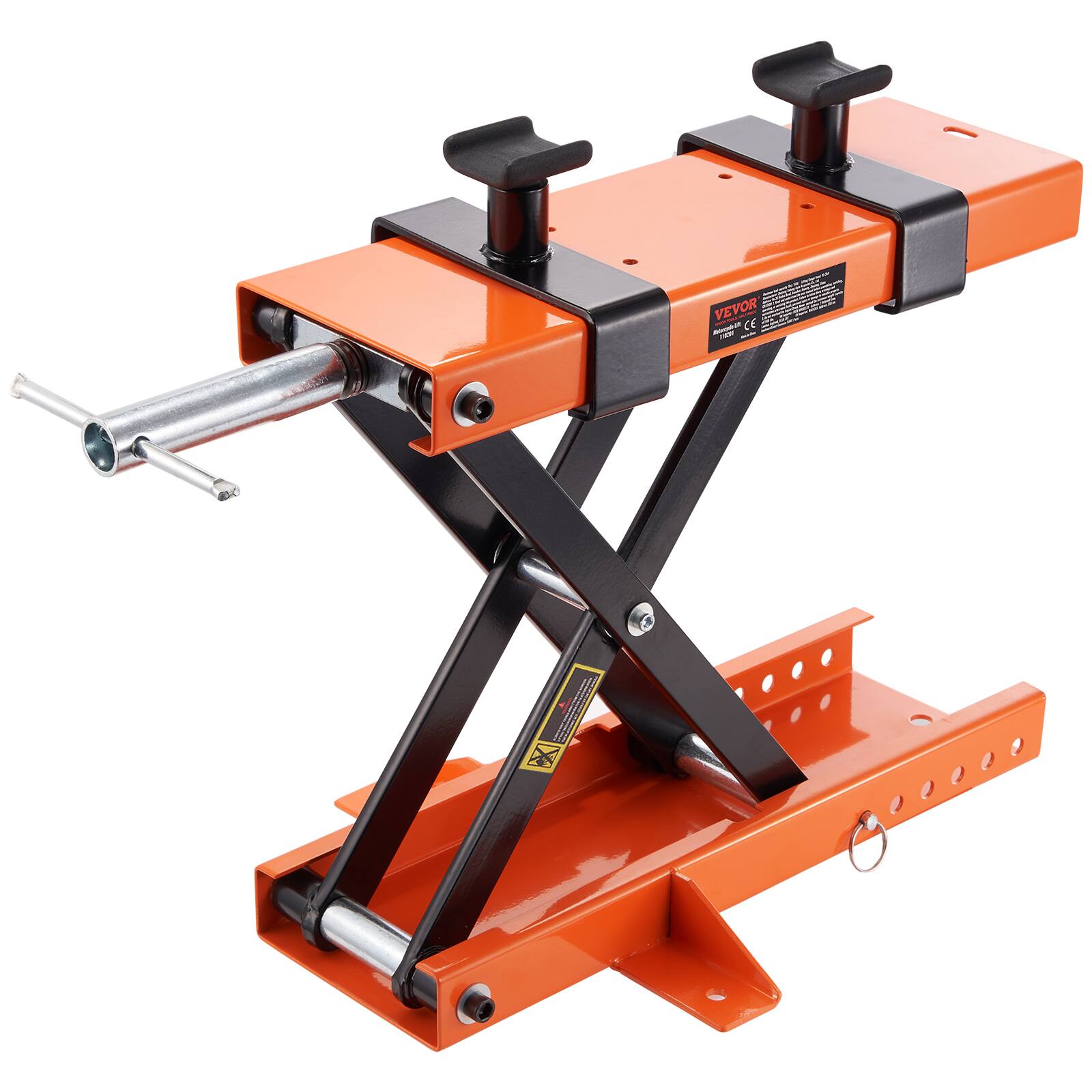 Front. VEVOR - Motorcycle Lift, 500 kg Motorcycle Center Scissor Lift Jack with Saddle & Safety Pin, Steel Motorcycle Jack Hoist Stand - Orange;Black.