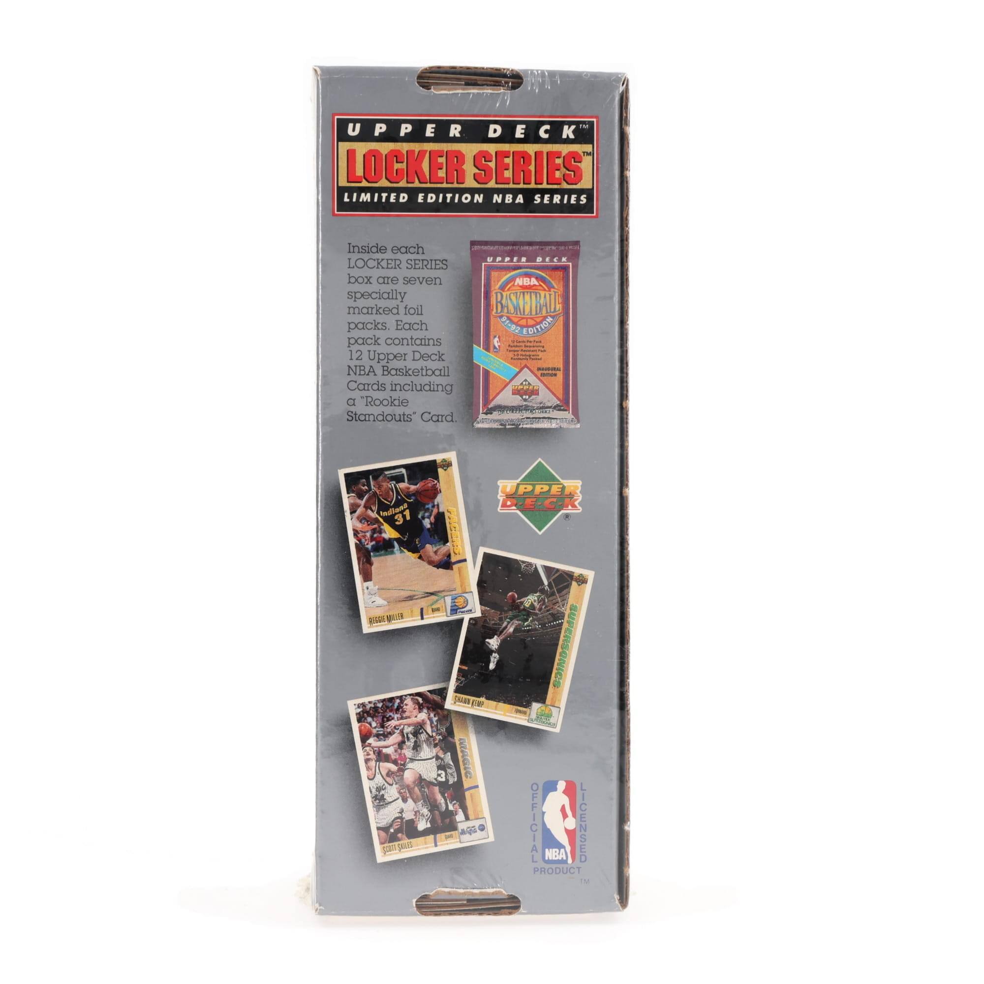 UPPER DECK LOCKER SERIES LIMITED EDITION NBA SERIES

Inside each LOCKER SERIES box are seven specially marked foil packs. Each pack contains 12 Upper Deck NBA Basketball Cards including a "Rookie Standouts" Card.

UPPER DECK NBA BASKETBALL LIMITED EDITION

SUPERSONICS OFFICIAL NBA LICENSED PRODUCT
