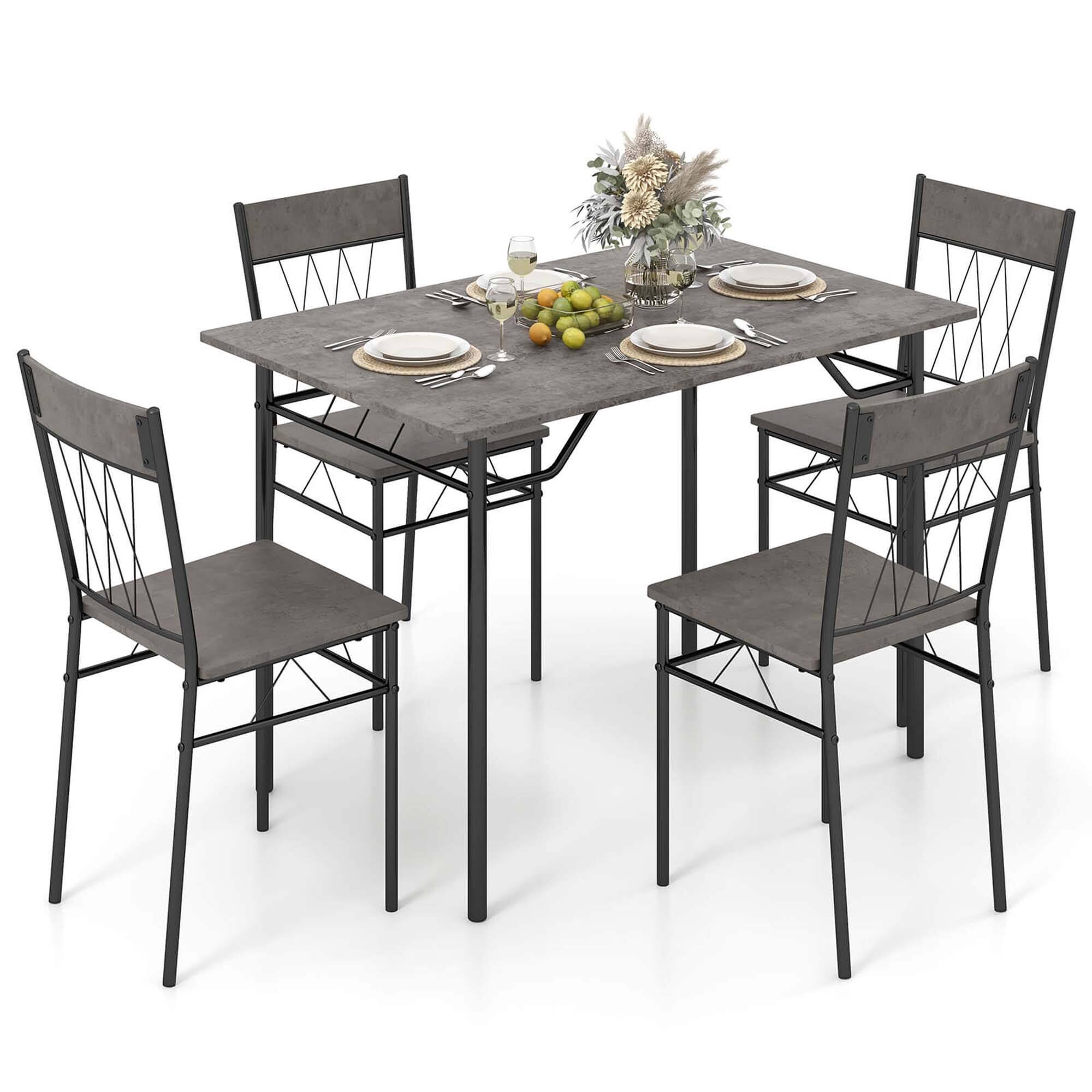 Angle. Costway - 5PCS Dining Table Set for 4 Rectangular Kitchen Table & 4 Chairs with Metal Frame Cement Gray - Cement Gray and Black.