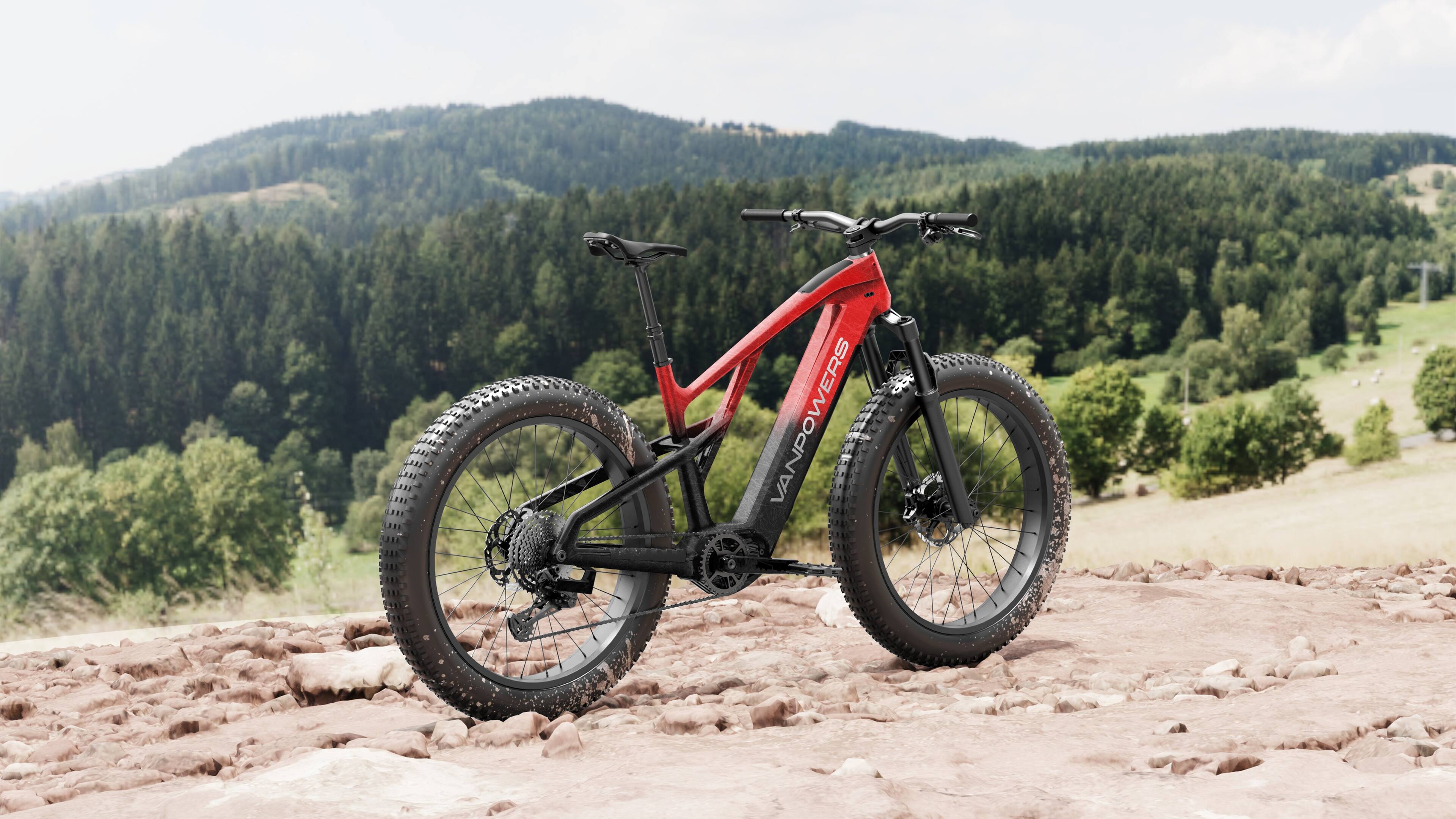Alt View 2. Vanpowers - GrandTeton Ultra Adult 26" Step-Over 500W Mid Drive E-Bike - Lava Red and Coke Black.