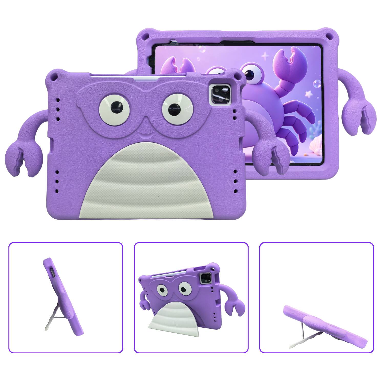 Angle. Dteck - Shockproof Cartoon Case for Apple iPad (10th Generation) 10.9" 2022, Soft TPU Protective Cover with Integrated Stand - Lightpurple.