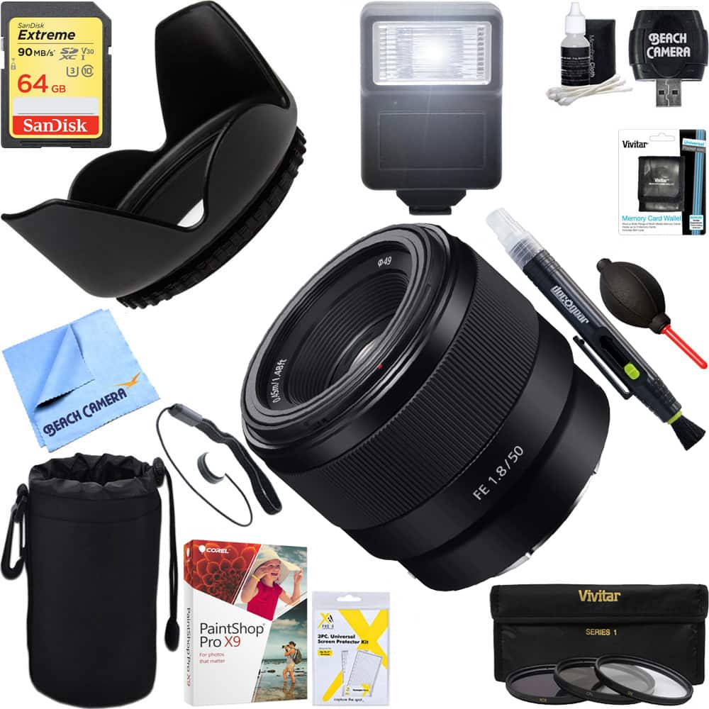 Sony - FE 50mm F1.8 Full-frame Prime E-Mount Lens + 64GB Ultimate Bundle