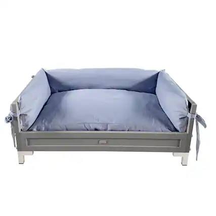 Front. New Age Pet - ECOFLEX Manhattan Raised Dog Bed with Cushion - Grey - Grey.