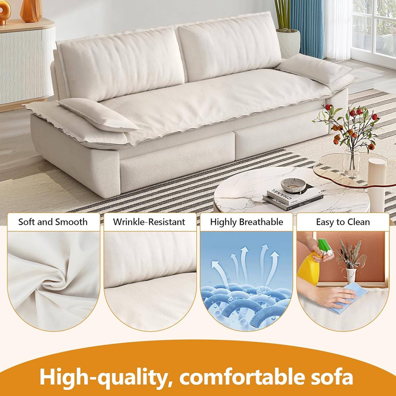 CHANEL 7 C

Soft and Smooth  
Wrinkle-Resistant  
Highly Breathable  
Easy to Clean  

High-quality, comfortable sofa