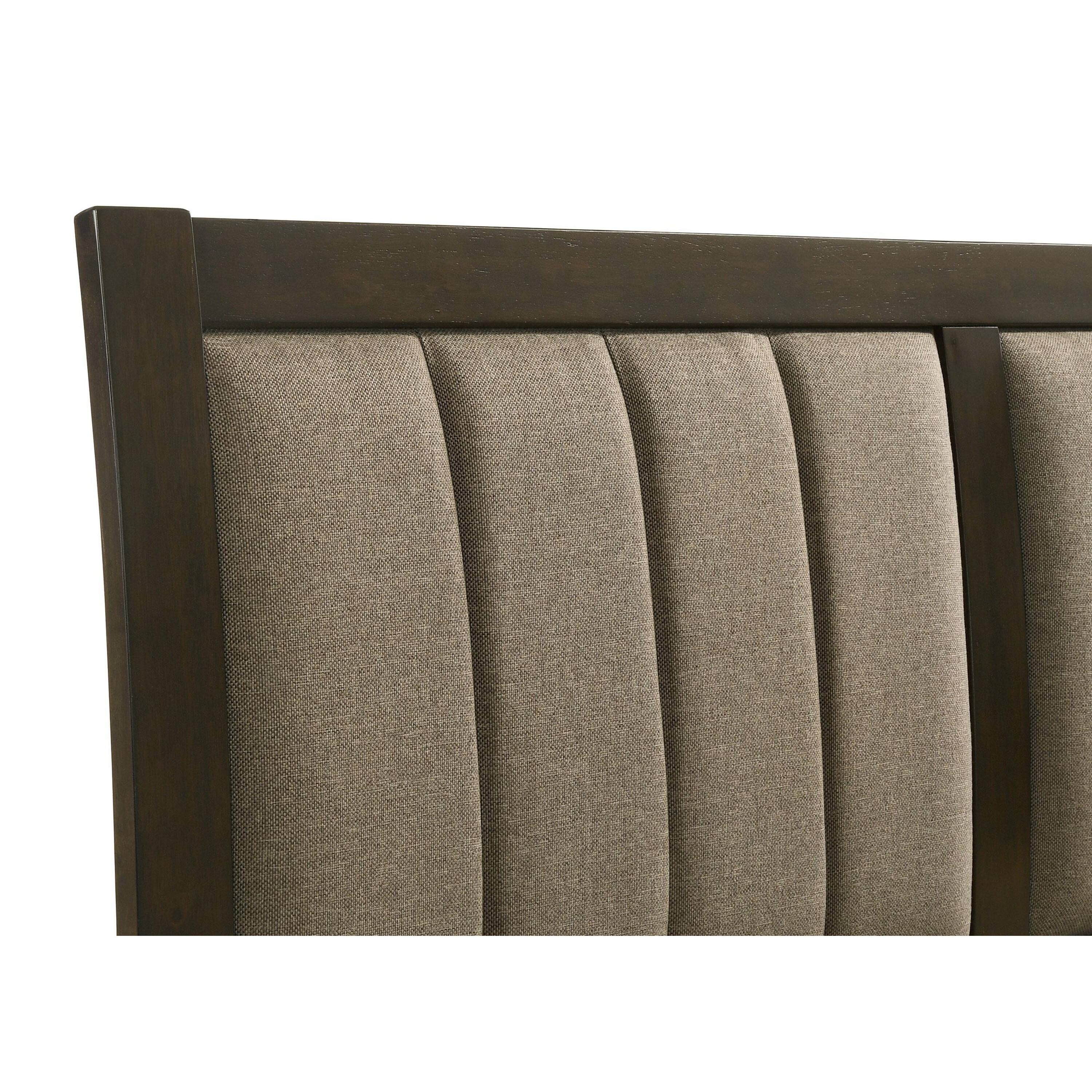 Alt View 3. Manhattan Lane - Wily Queen Size Bed, Channel Tufted Upholstered Headboard - Dark Cocoa Brown, Brown.