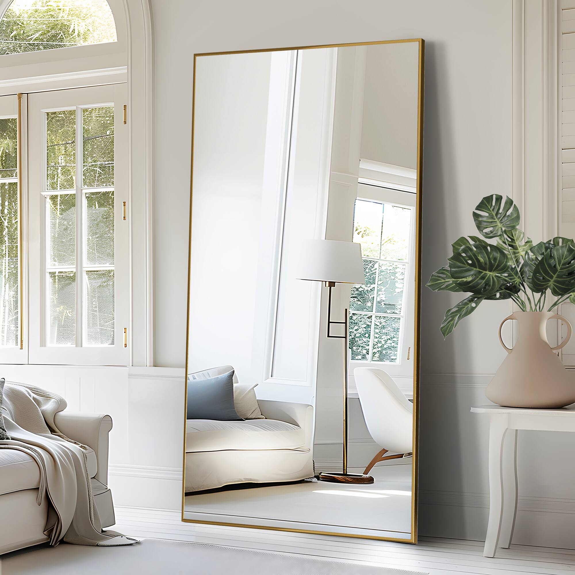 Alt View 2. PexFix - 71"x39" Full Length Mirror with Gold Frame Shatterproof Tempered Glass Floor Mirror Wall-Mounted/Freestanding Standing - Gold.