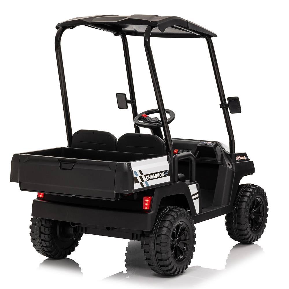 Back. BreeBe - 24V XL Kids Electric ride on Truck with RC, Dual Motor, 20in Seat, Suspension, Bluetooth Audio, Dual Seats, Age 3-8 - Black.