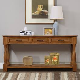 GOODSILO - Extra-Long Wooden Console Table with Three Drawers and Bottom Shelf for Entryway or Hallway Use - Brown