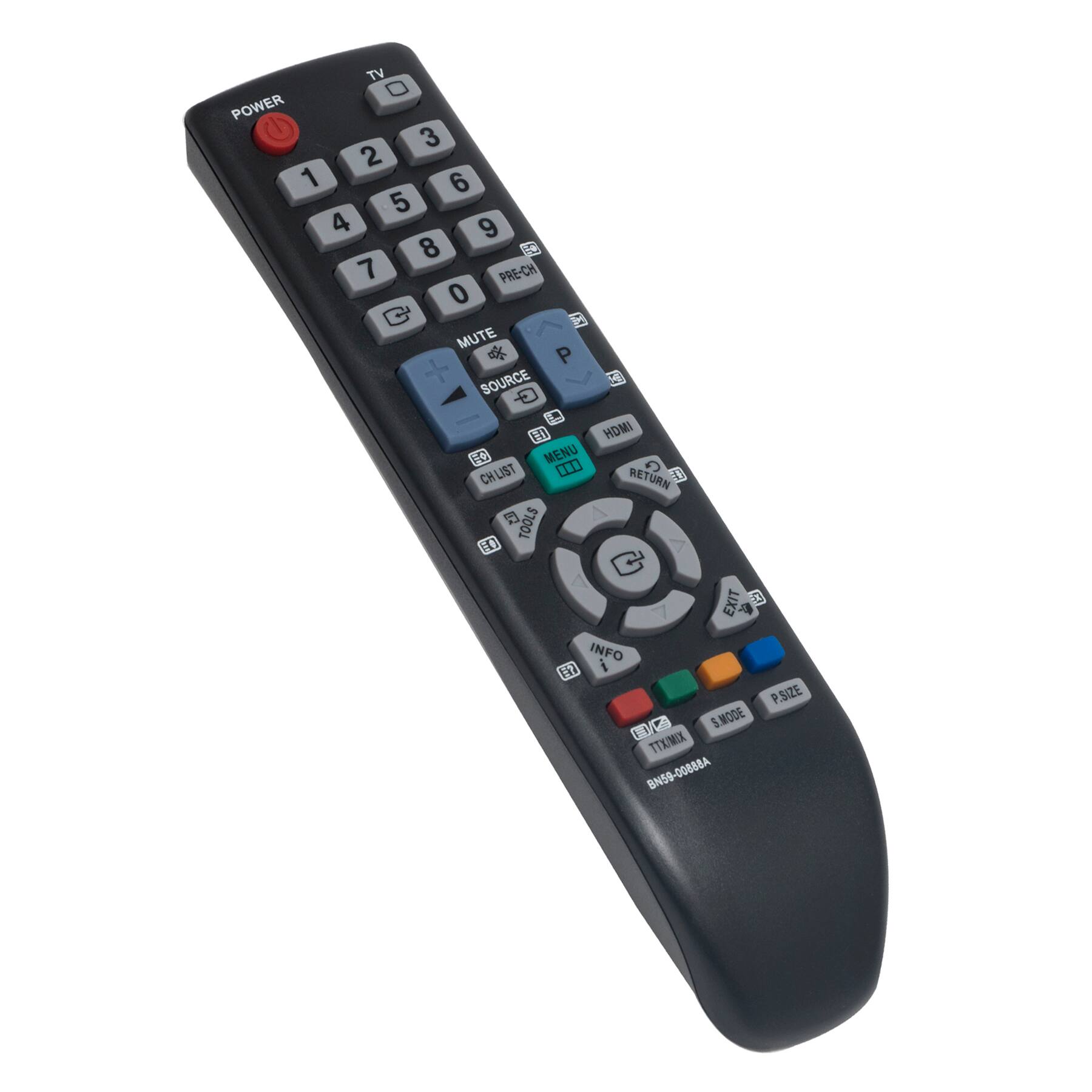 TV POWER 3 2 1 6 5 4 9 8 1 7 PRE-CH 0 1 MUTE P SOURCE HDM R MENU CH CHLIST 0 RETURN 23 TOOLS H EXIT 2 A INFO E7 i P.SIZE P EG C S.MODE TT/MIX BN59-00888A