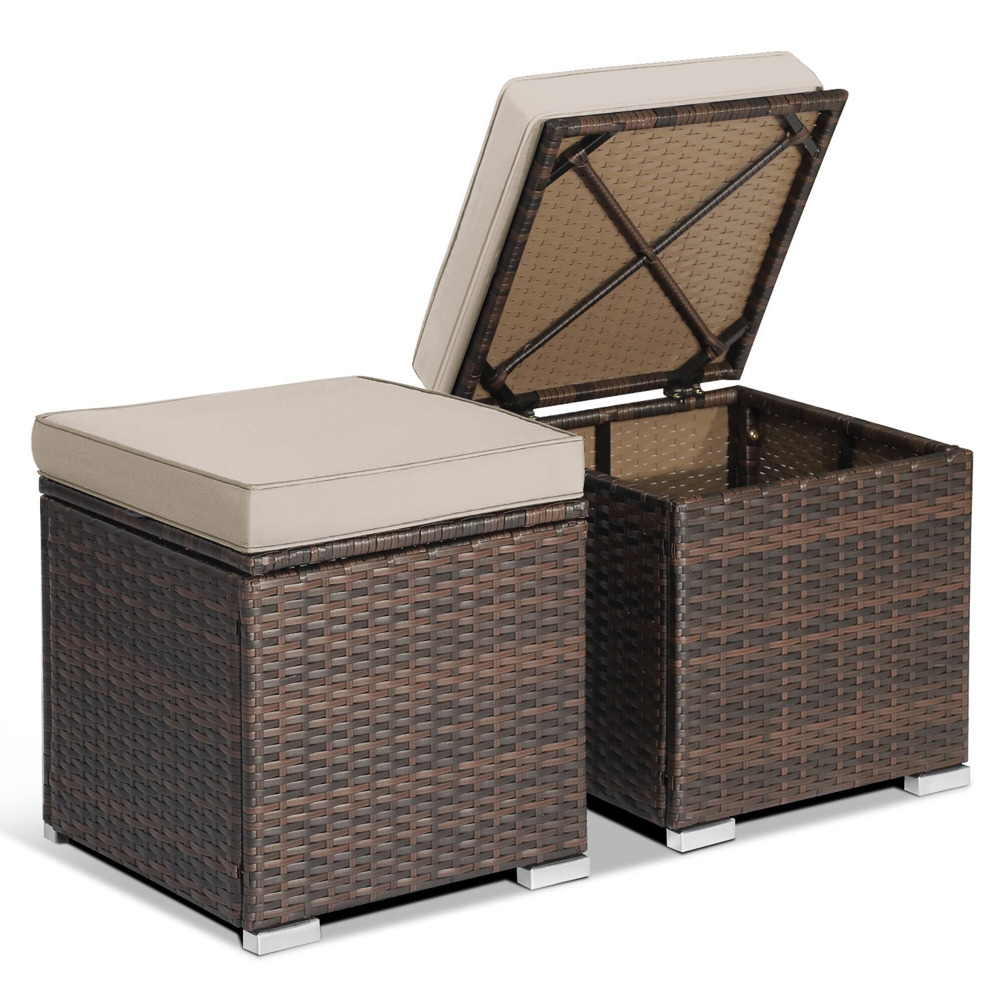 Alt View 8. Gymax - Gymax 2PCS Outdoor Patio Ottomans Hand-Woven PE Wicker Footstools w/ Removable Cushions Beige - Beige.