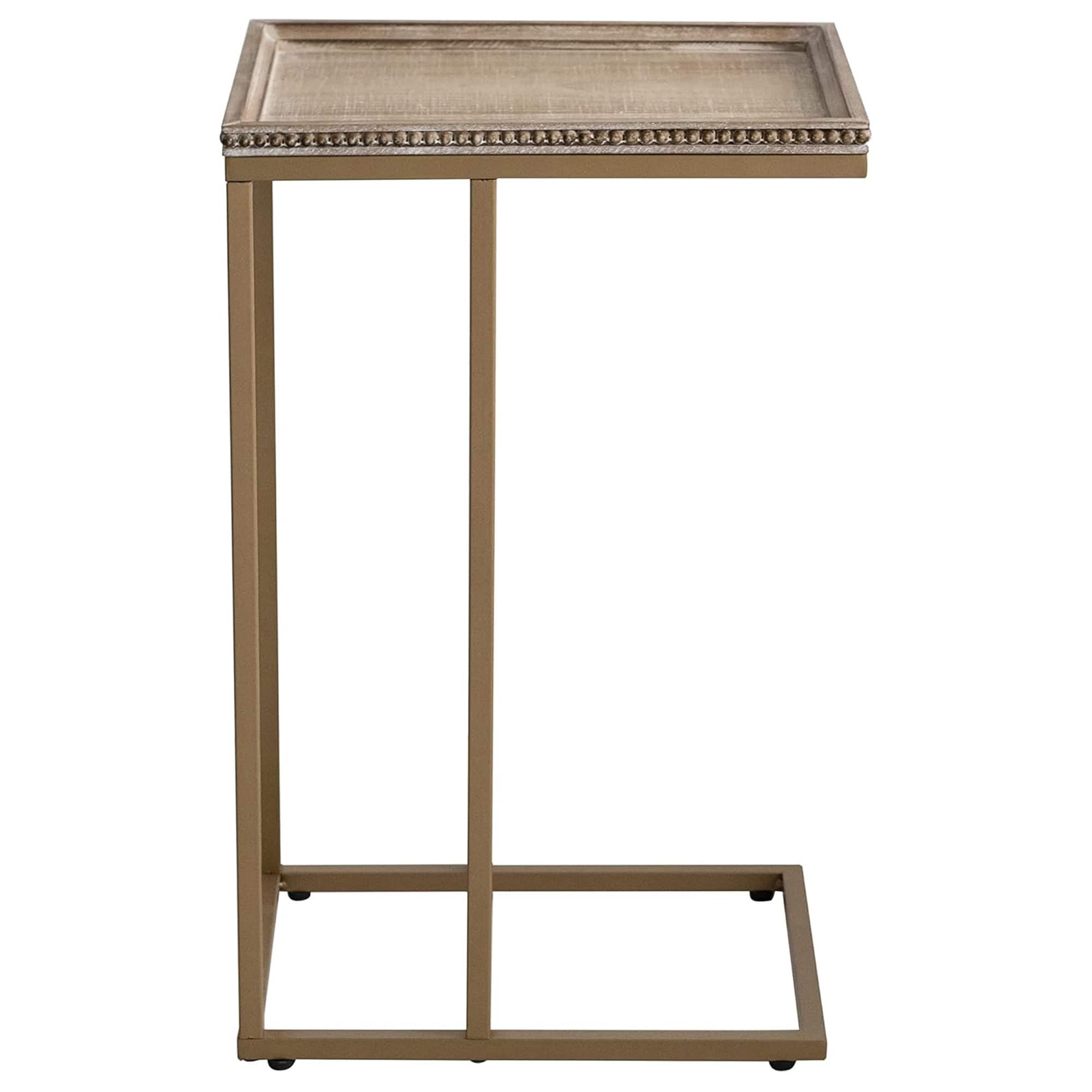COZAYH - Farmhouse C End Table, Accent Furniture with Beaded Edge Tray Top - Gold
