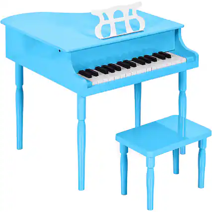 Front. Best Choice Products - Best Choice Products Kids Classic 30-Key Mini Piano w/ Lid, Bench, Folding Music Rack, Song Book, Stickers - Light Blue - Light Blue.