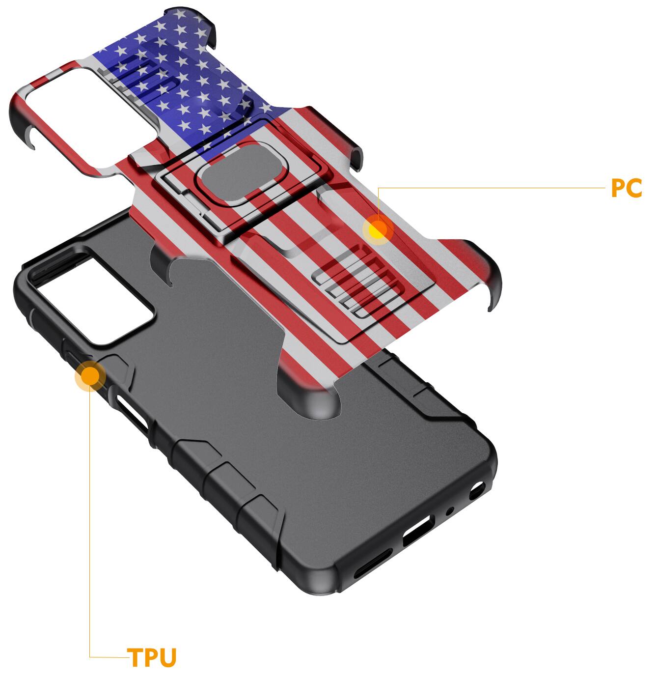 Alt View 6. Nakedcellphone - Case for Jitterbug Smart 4 / TCL 40XL - Rugged Hybrid Phone Cover with Stand - USA Flag.