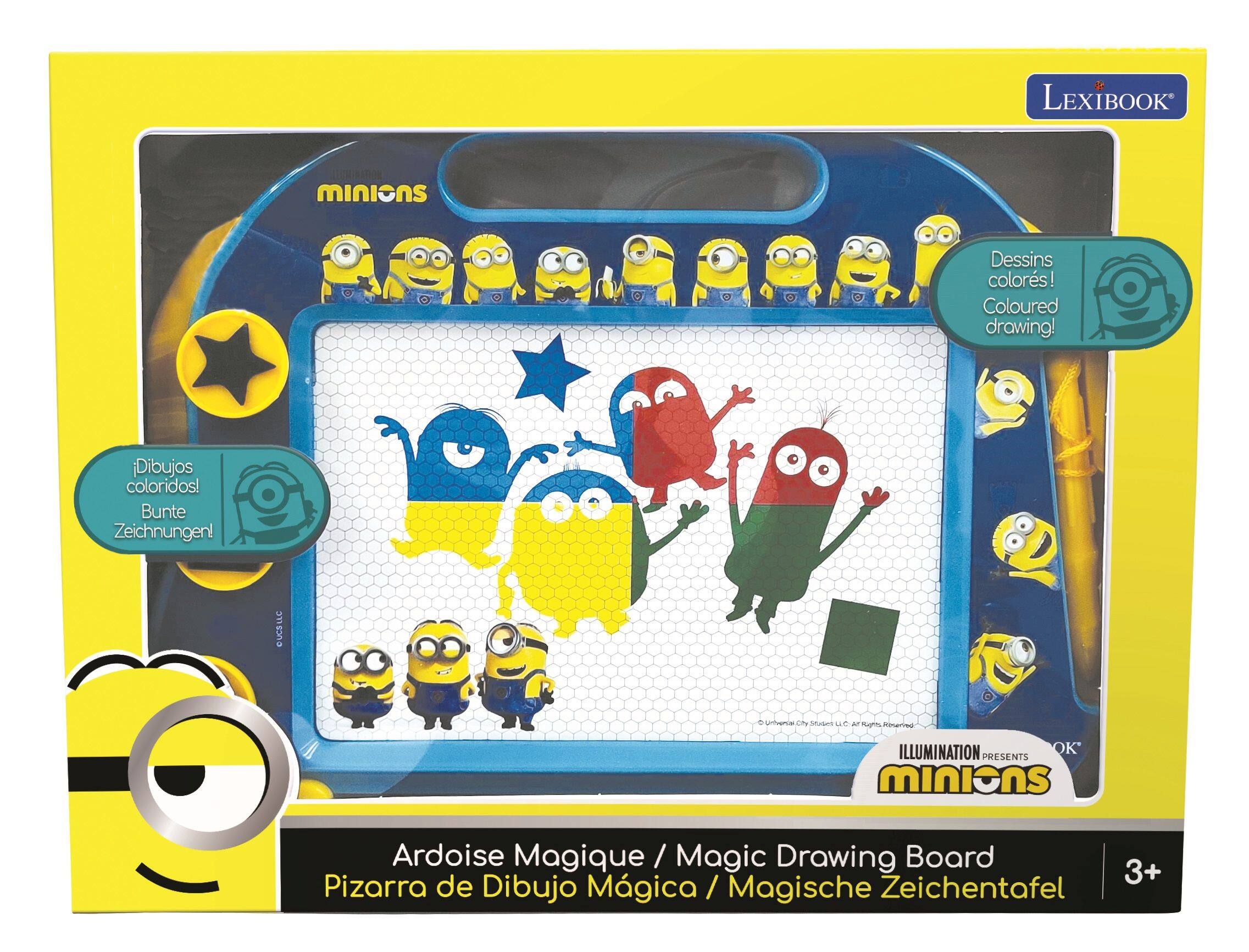 LEXIBOOK minions ns Dessins colors!  
Coloured drawing!  
Dibujos coloridos!  
Bunte Zeichnungen!  
UCS LLC + univer n Inurke W - n ILLUMINATION OK PRESENTS minions Ardoise Magique / Magic / Magic Drawing Board 3+  
Pizarra de Dibujo Mágica / Magische Zeichentafel