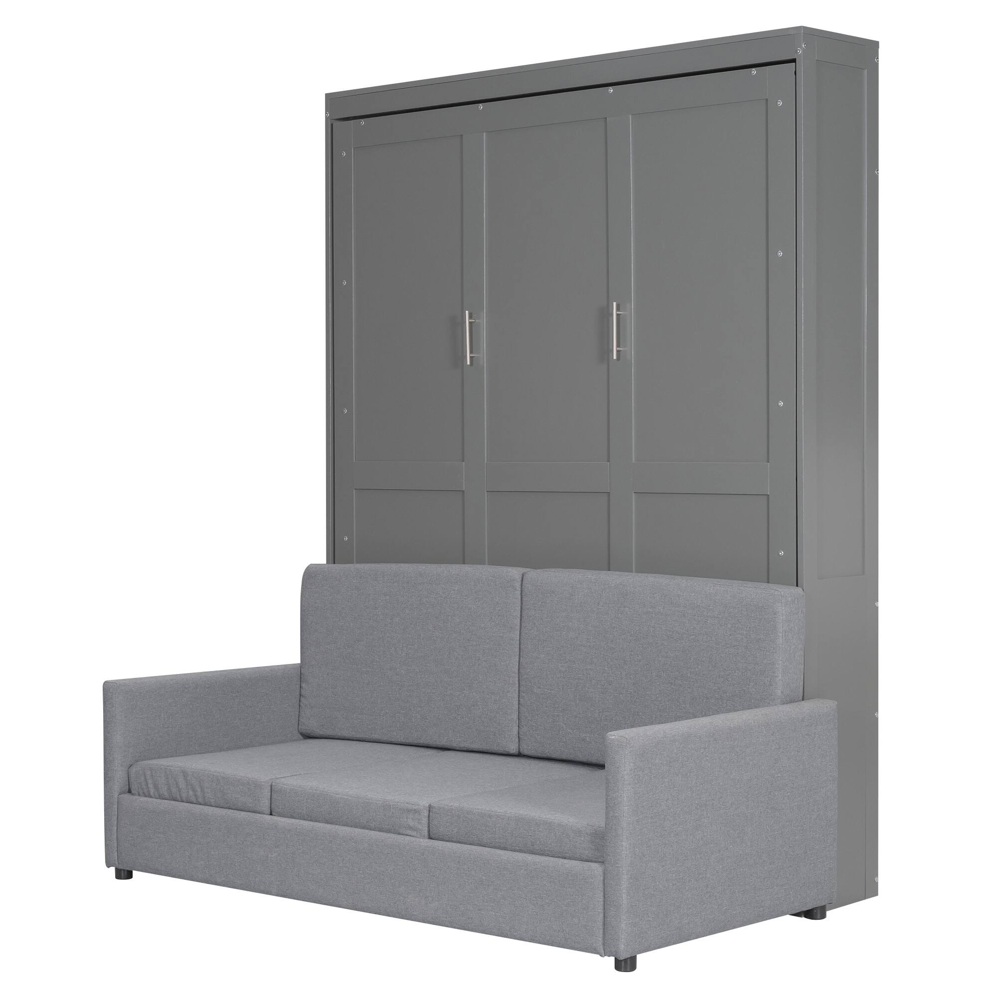 Back. Tiramisubest - Queen Size Murphy Wall Bed, Gray, MDF+LVL, 67x87x88 inch, 226 lbs, Sofa & Storage - Gray.