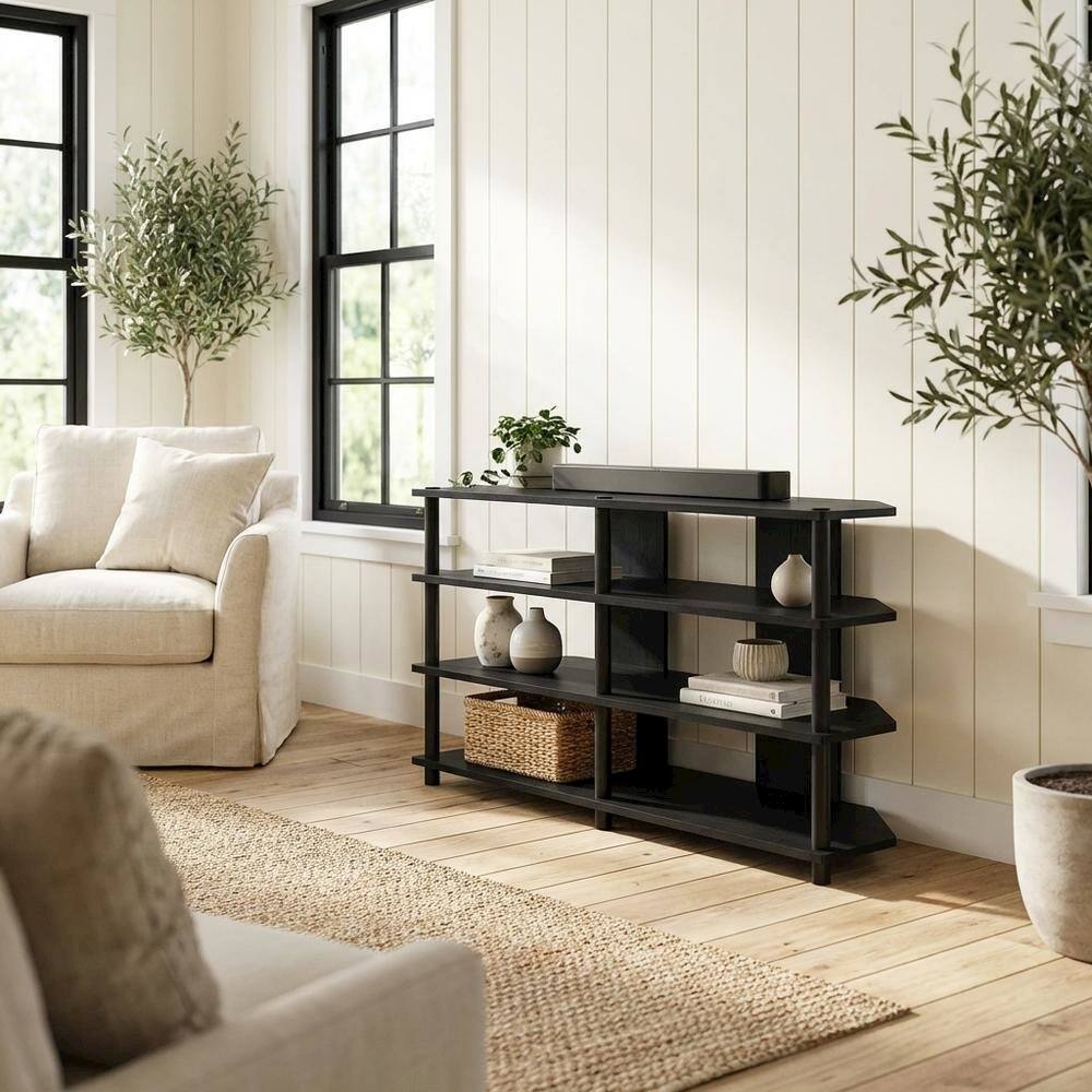 Alt View 2. FurniFact - Corner TV Stand for 55-Inch TVs in Blackwood and Black Finish with Easy Assembly - Gold.