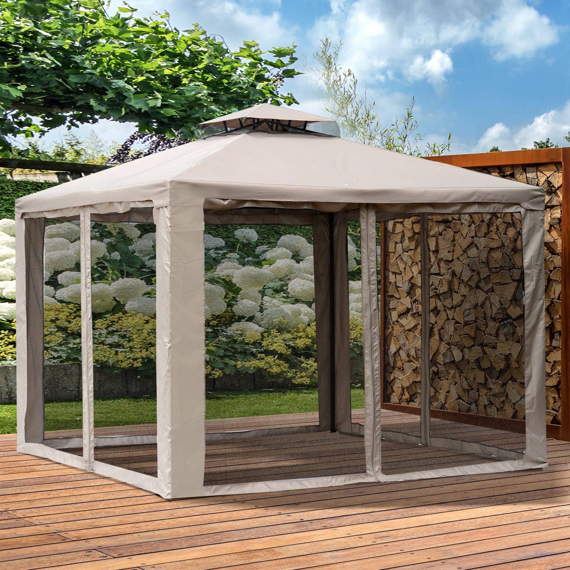 Alt View 1. Ecooso - 9.6' x 9.6' Patio Gazebo, Outdoor Canopy Shelter with 2-Tier Roof and Netting, Steel Frame for Garden, Lawn, Backyard - Brown.