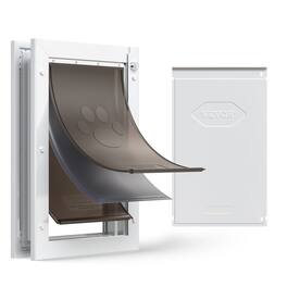 VEVOR - Pet Door, Large, with Three Magnetic Flaps and Metal Frame, Strong and Weatherproof Dog Door for Interior and Exterior - Brown;White