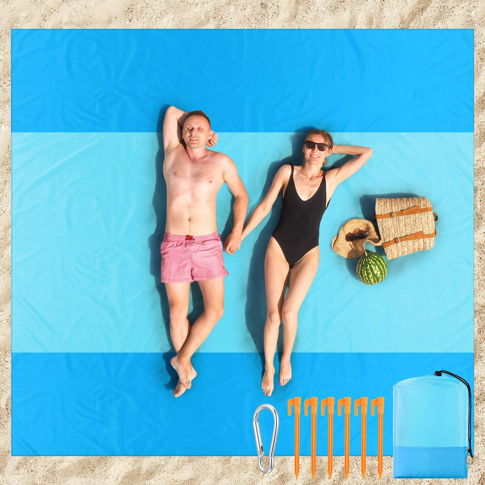 Alt View 5. Cedar Assembly - Extra Large Beach Blanket Sandproof Waterproof X 9 Ft Mat For 2-8 Adults Oversized Quick Drying Outdoor Pic... - Blue Cyan.