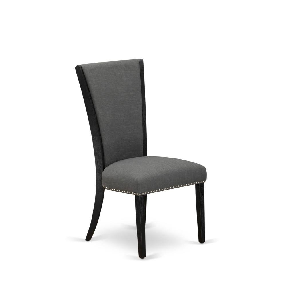 Alt View 2. East West Furniture - Set of 2 - Dining Room Chairs- Wooden Chair Includes Black Wooden Structure with Dark Gotham Grey Linen Fabric Seat - Black.