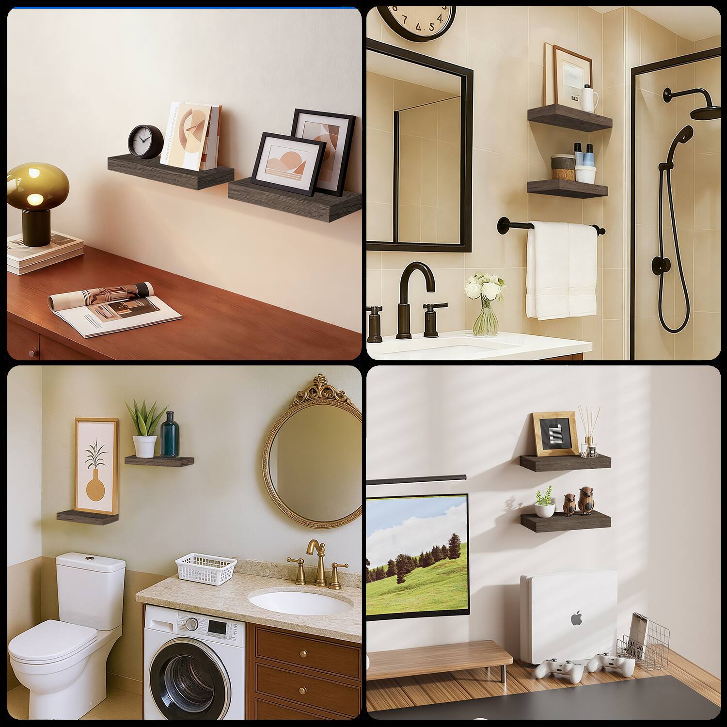 Alt View 7. BOMEDA - Wooden Floating Shelves for Wall, Wall Shelf for, Bedroom, Living Room, Bathroom Shelves Storage, 12x7x1.5 in, 2 Pack - Smoke gray.