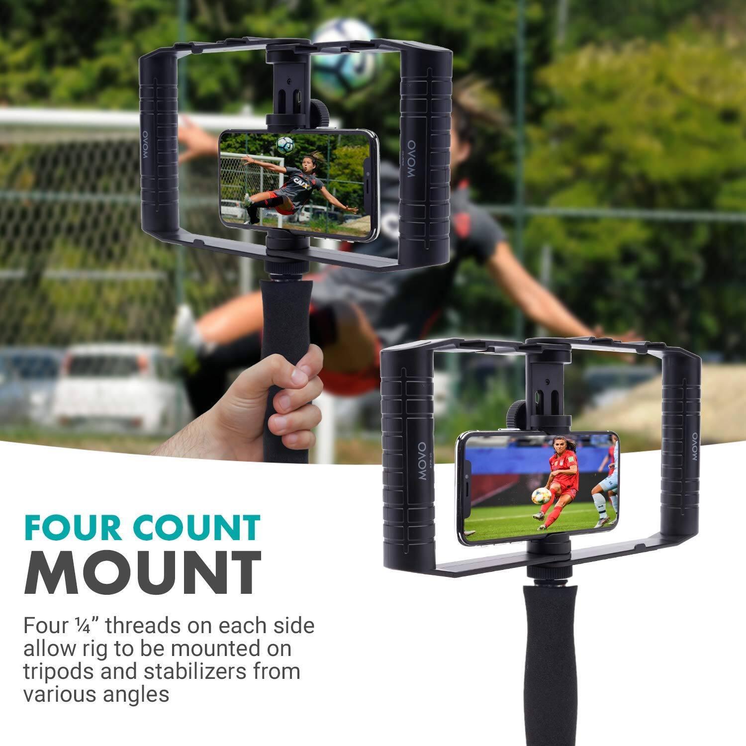 FOUR COUNT MOUNT

Four 1/4" threads on each side allow rig to be mounted on tripods and stabilizers from various angles