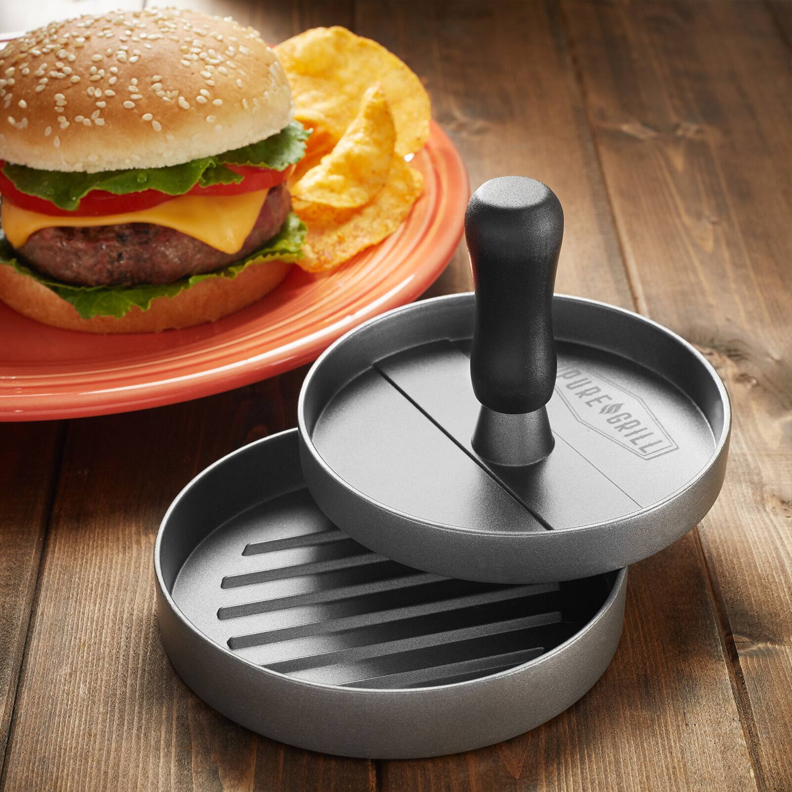 Alt View 4. Pure Grill - Aluminum BBQ Patty Maker with 100 Wax Papers - Black.