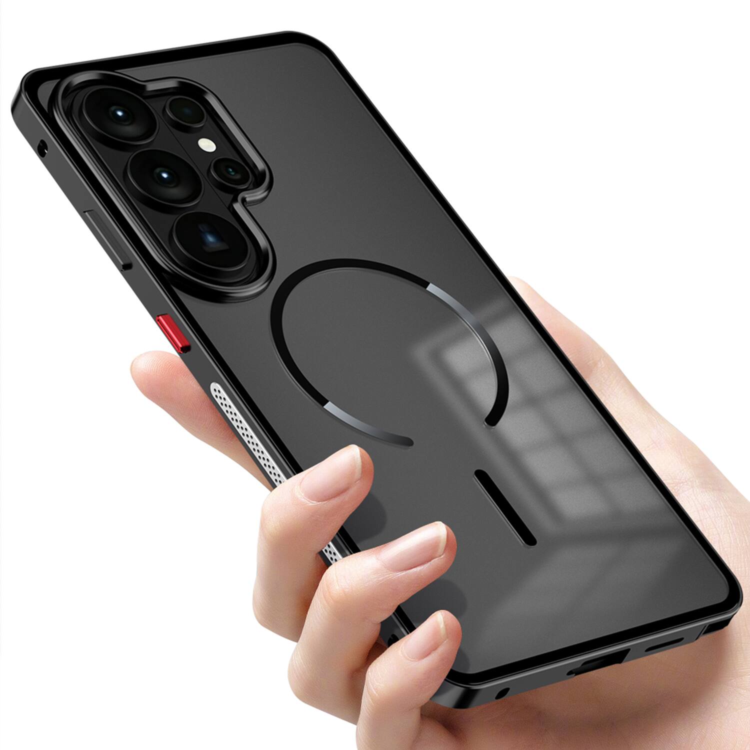 Alt View 2. Dteck - Magnetic Aluminum Bumper Case for Samsung Galaxy S26 Ultra, Slim Shockproof Translucent Matte Cover with Buckle Lock - Silver.