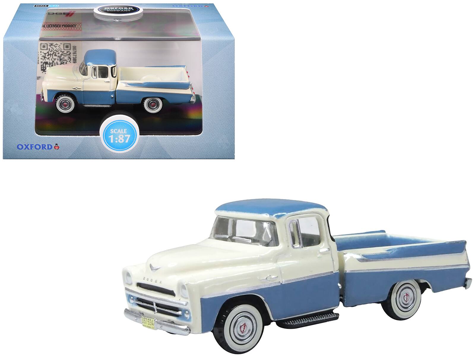 1957 Dodge D100 Sweptside Pickup Truck Ice Blue and Glacier White 1/87 (HO) Diecast Model Car by Oxford Diecast price history on PriceWatchPro