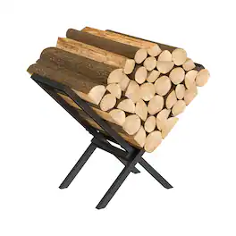 Oumilen - Small X-Shaped Firewood Rack, Heavy Duty Metal Log Holder with Anti-Rust Coating for Indoor and Outdoor Use - Black