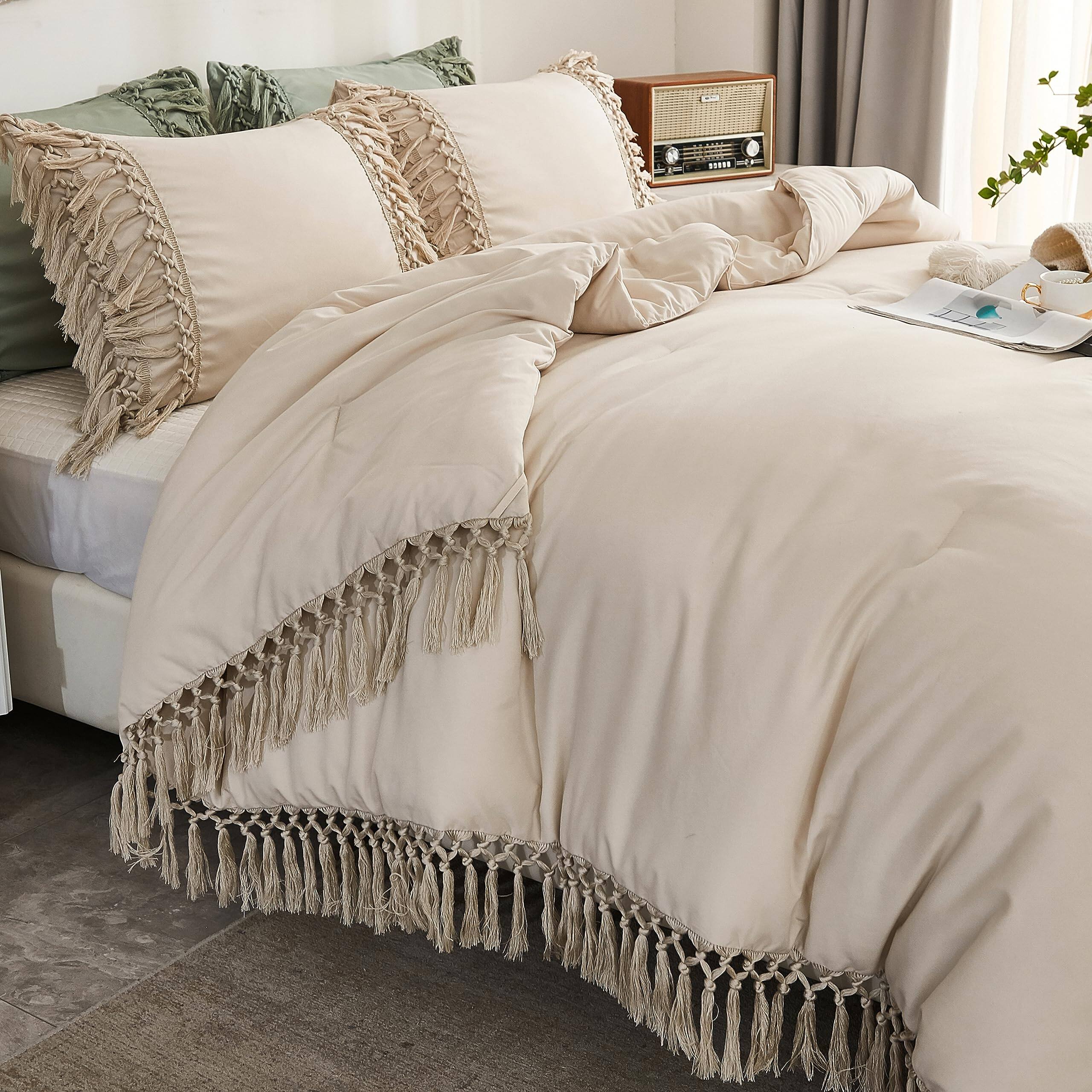 Alt View 5. Cedar Assembly - Comforter Set 3 Pieces Boho Tassel Lightweight Soft Bedding Sets For Bed All Season Fluffy 104x90in 2 - Turquoise-California King(104"x96").