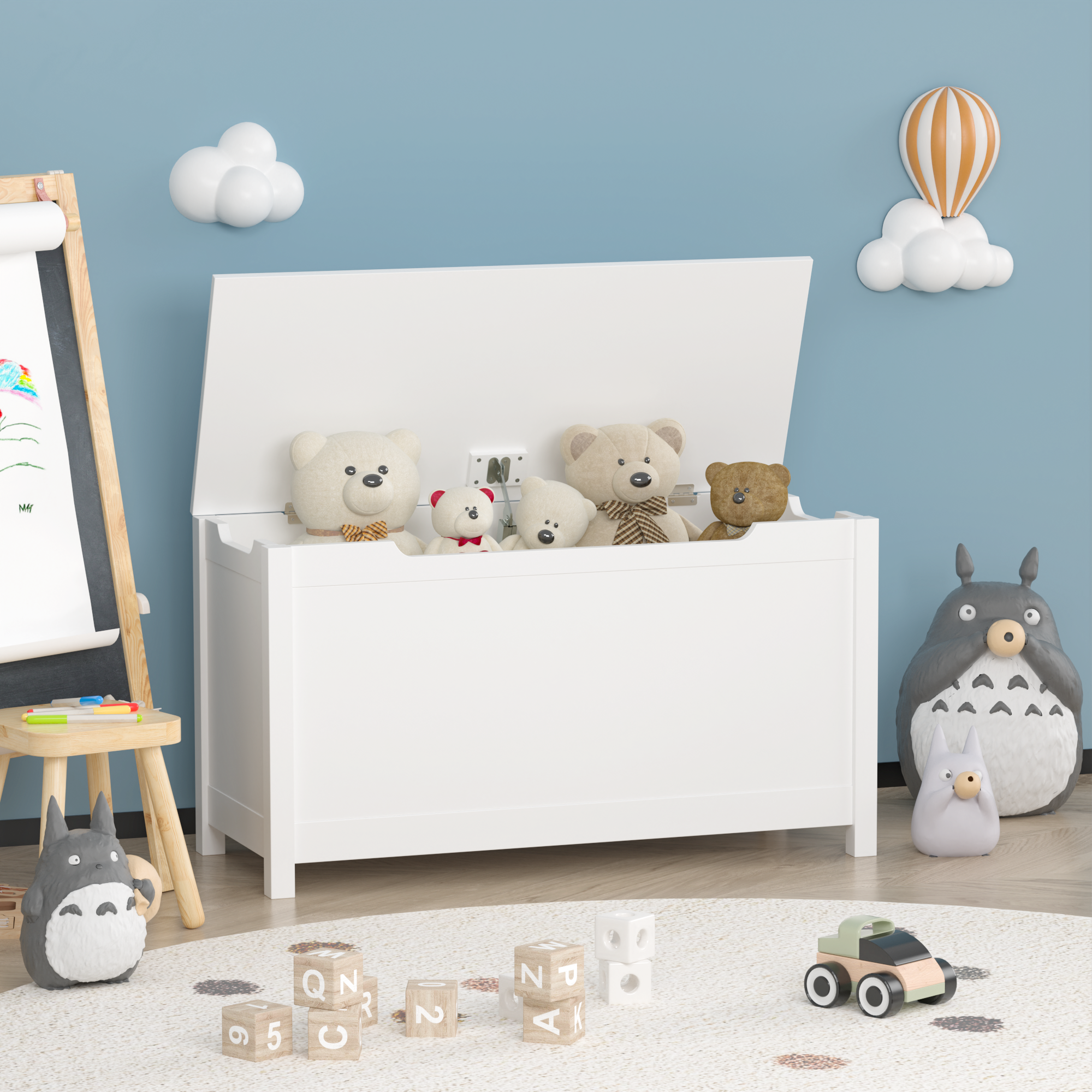Alt View 2. GOODSILO - Kids' Toy Box: Large Wooden Storage Chest with Safety Lid for Playroom Organization - White.