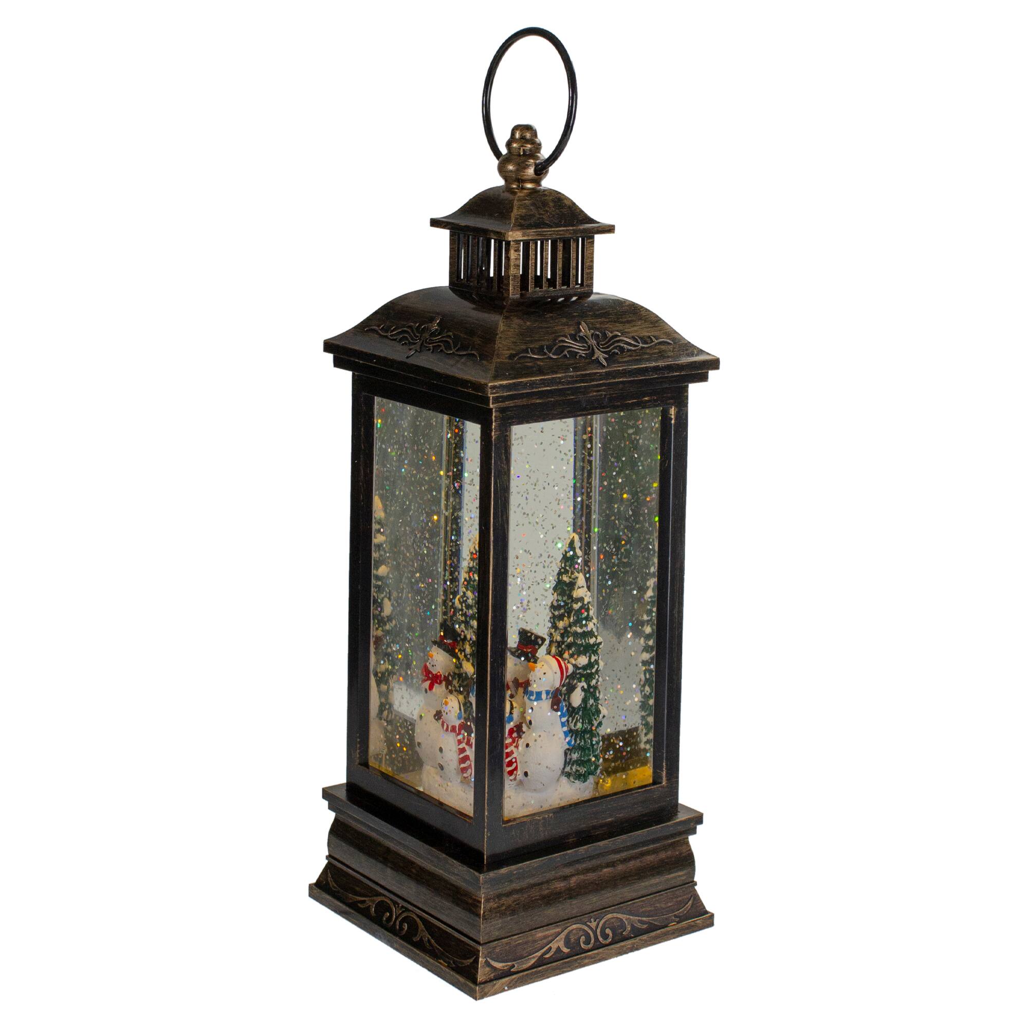 Alt View 3. Northlight - LED Snowman Family Brushed Christmas Lantern Snow Globe - 11" - Black and Gold - Black.