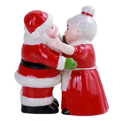 Front. Pacific Trading - Pacific Trading Santa and Mrs Claus Hugging Salt and Pepper Shakers - Multicolor.