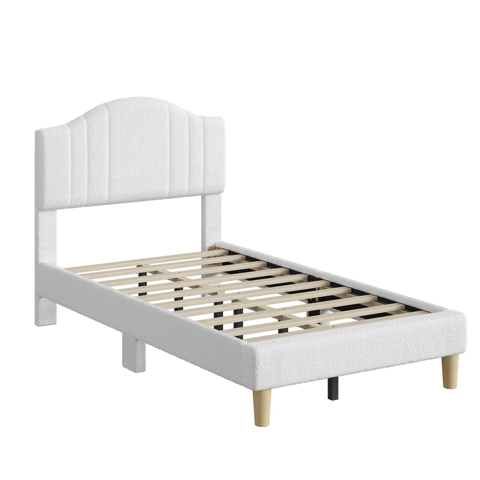 Alt View 3. Pinmoco - Pinmoco - Upholstered Platform Bed Frame with Adjustable LED Arc Headboard - Fabric White.