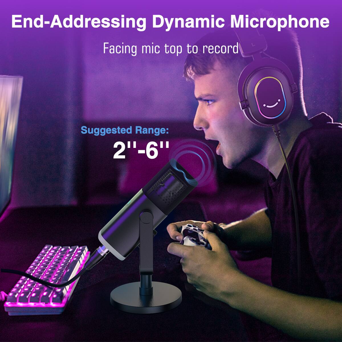 End-Addressing Dynamic Microphone: Facing mic top to record. Suggested Range: 2"-6".