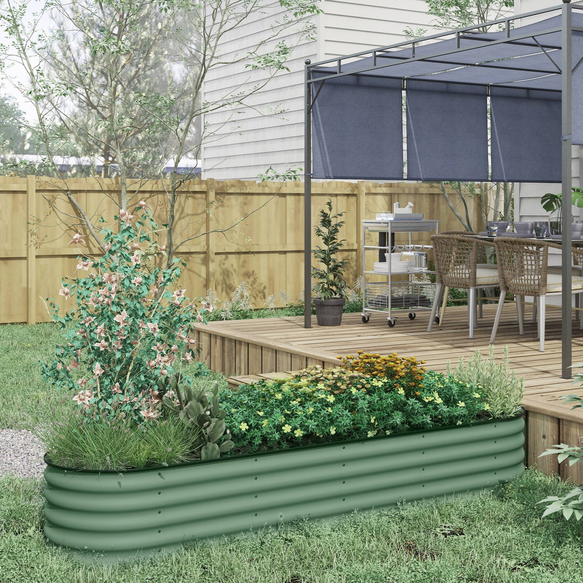 Alt View 1. Outsunny - 8' x 2' x 1.4' Galvanized Raised Garden Bed Kit, Outdoor Metal Elevated Planter Box with Safety Edging - Green.