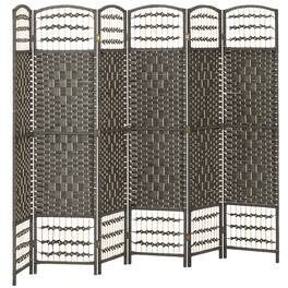 Homcom - 6 Panel Room Divider, Folding Privacy Screen, 5.6' Room Separator, Wave Fiber Freestanding Partition Wall Divider - Gray