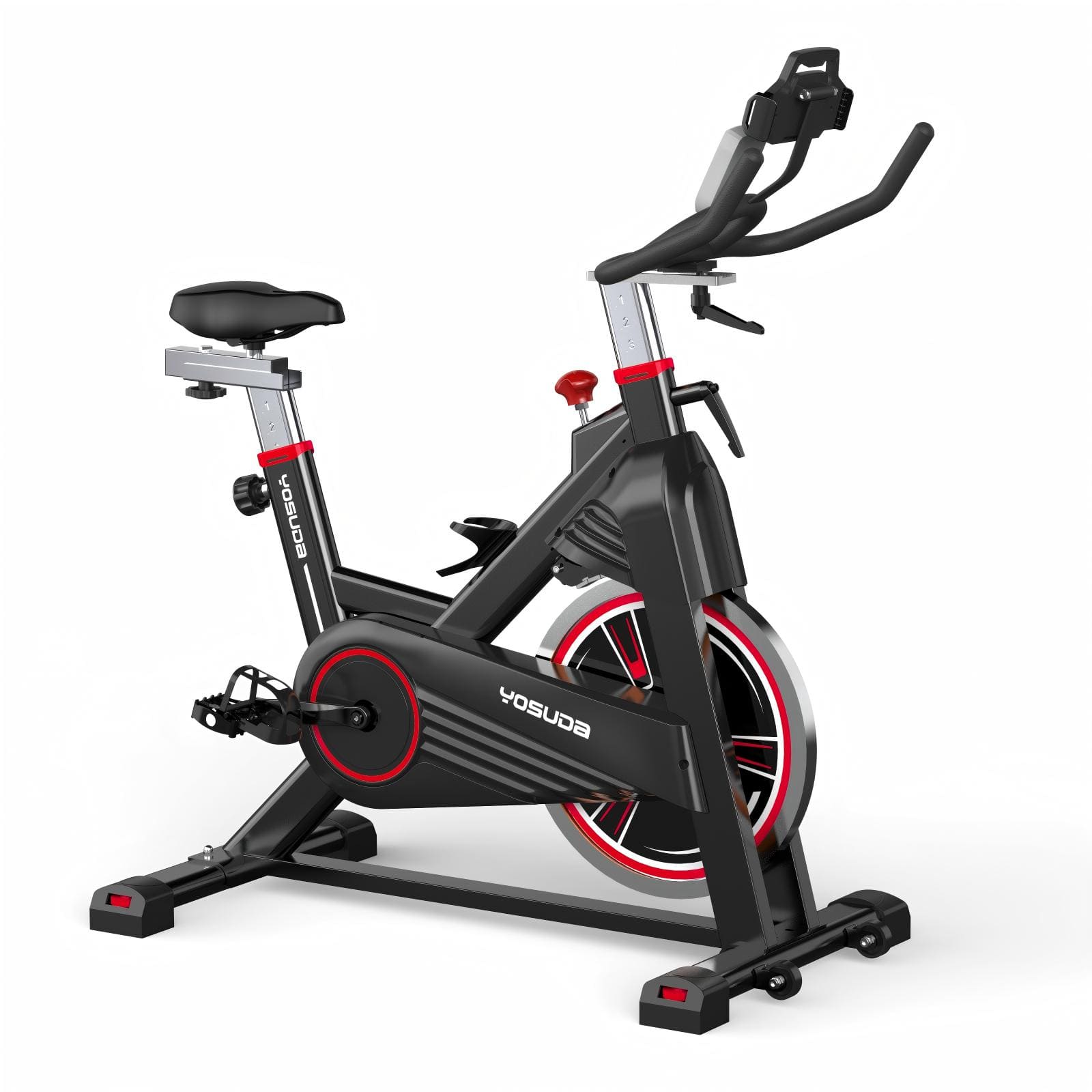 FED Fitness - YOSUDA PRO Magnetic Exercise Bike 300 lbs Weight Capacity - Indoor Cycling Bike Stationary with Comfortable Seat Cushion - Red