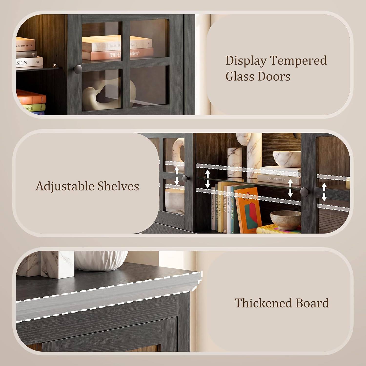 SIGN OVIFE ebe Display Tempered Glass Doors ON Adjustable Shelves T ANY Thickened Board