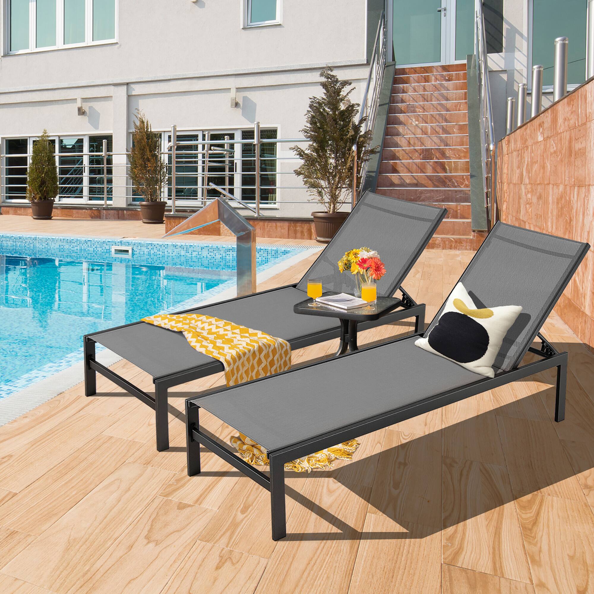 Alt View 2. Gymax - Gymax Set Of 2 Patio Chaise Lounge Outdoor Adjustable Lounge Chair W/ 6-Position Backrest Grey - Grey.